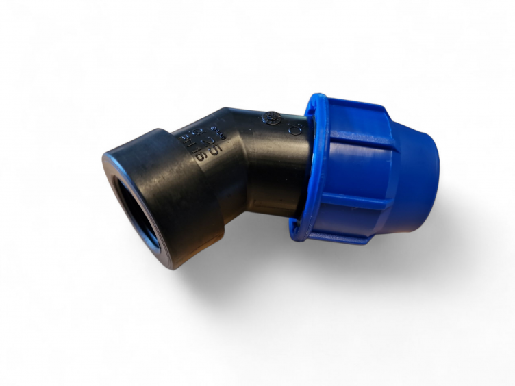 PE Winkel 45 Grad (Klemme x Innengewinde) 25mm x 1/2"